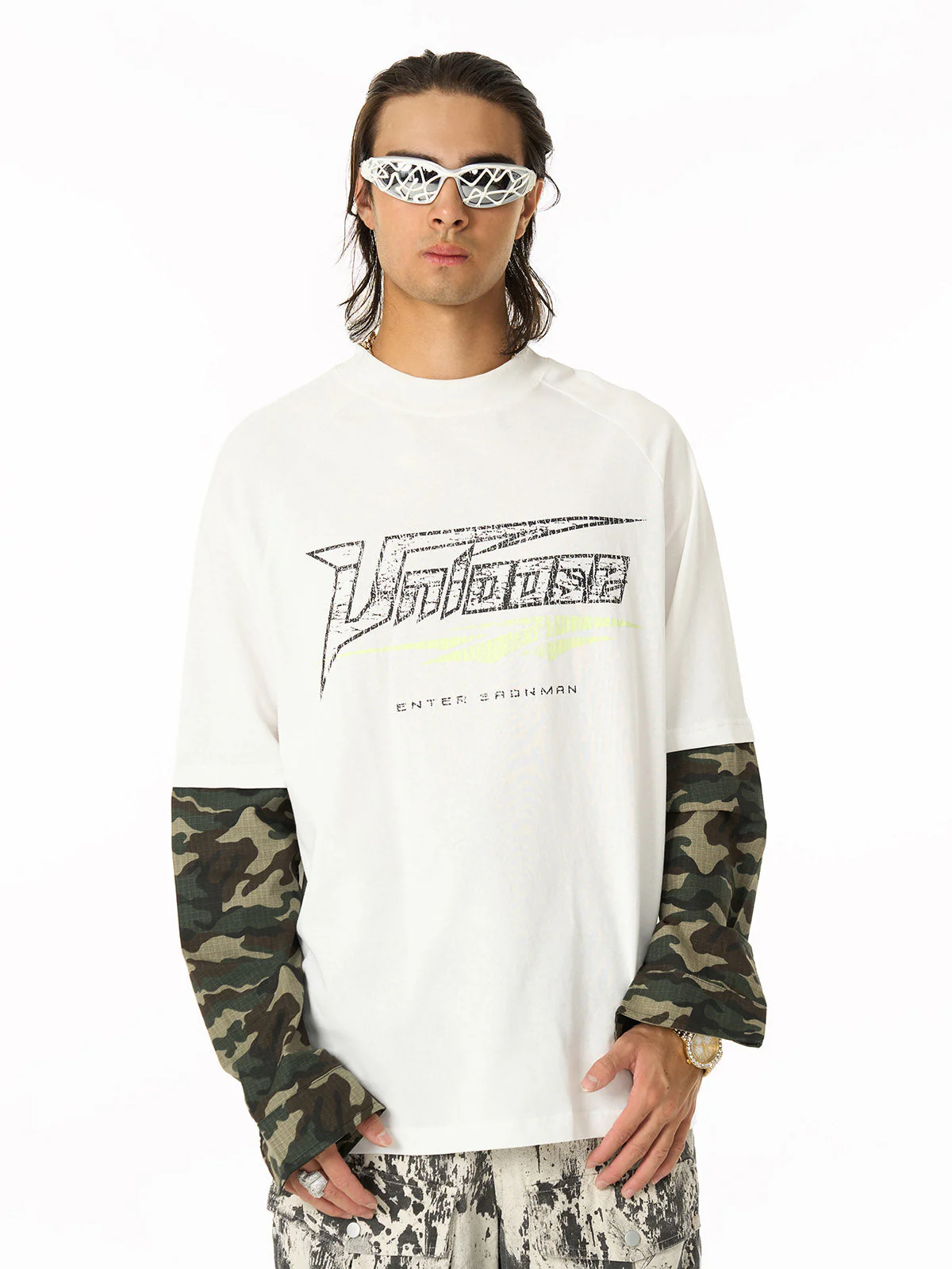 Fake Two-Piece Camouflage Patchwork Long Sleeve T-Shirt - Image 3