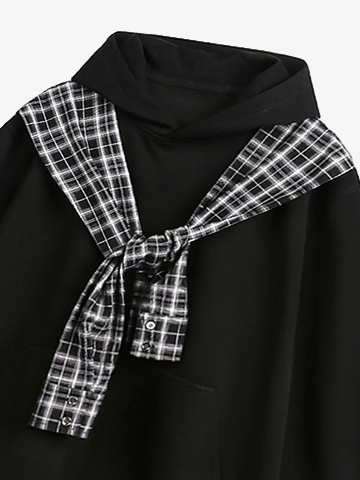 Fake Two-Piece Plaid Shirt Scarf Design Hoodie - Image 13