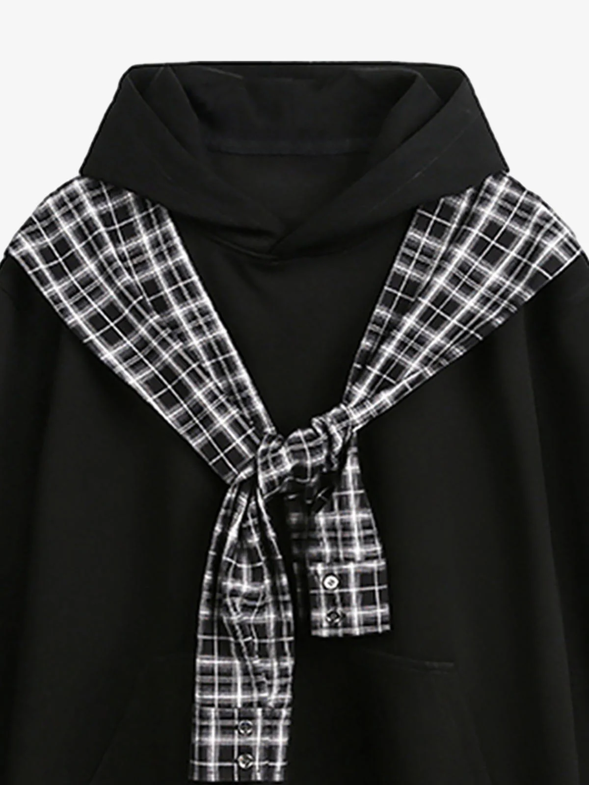 Fake Two-Piece Plaid Shirt Scarf Design Hoodie - Image 14