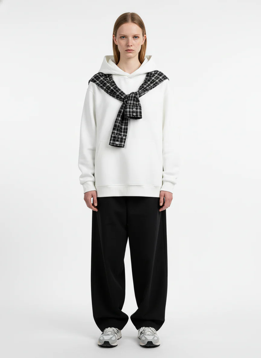 Fake Two-Piece Plaid Shirt Scarf Design Hoodie - Image 3