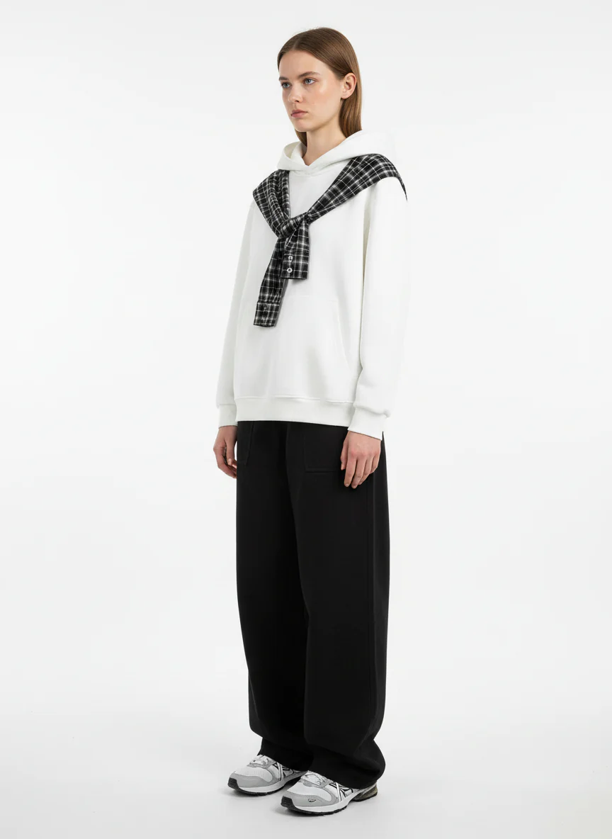 Fake Two-Piece Plaid Shirt Scarf Design Hoodie - Image 5