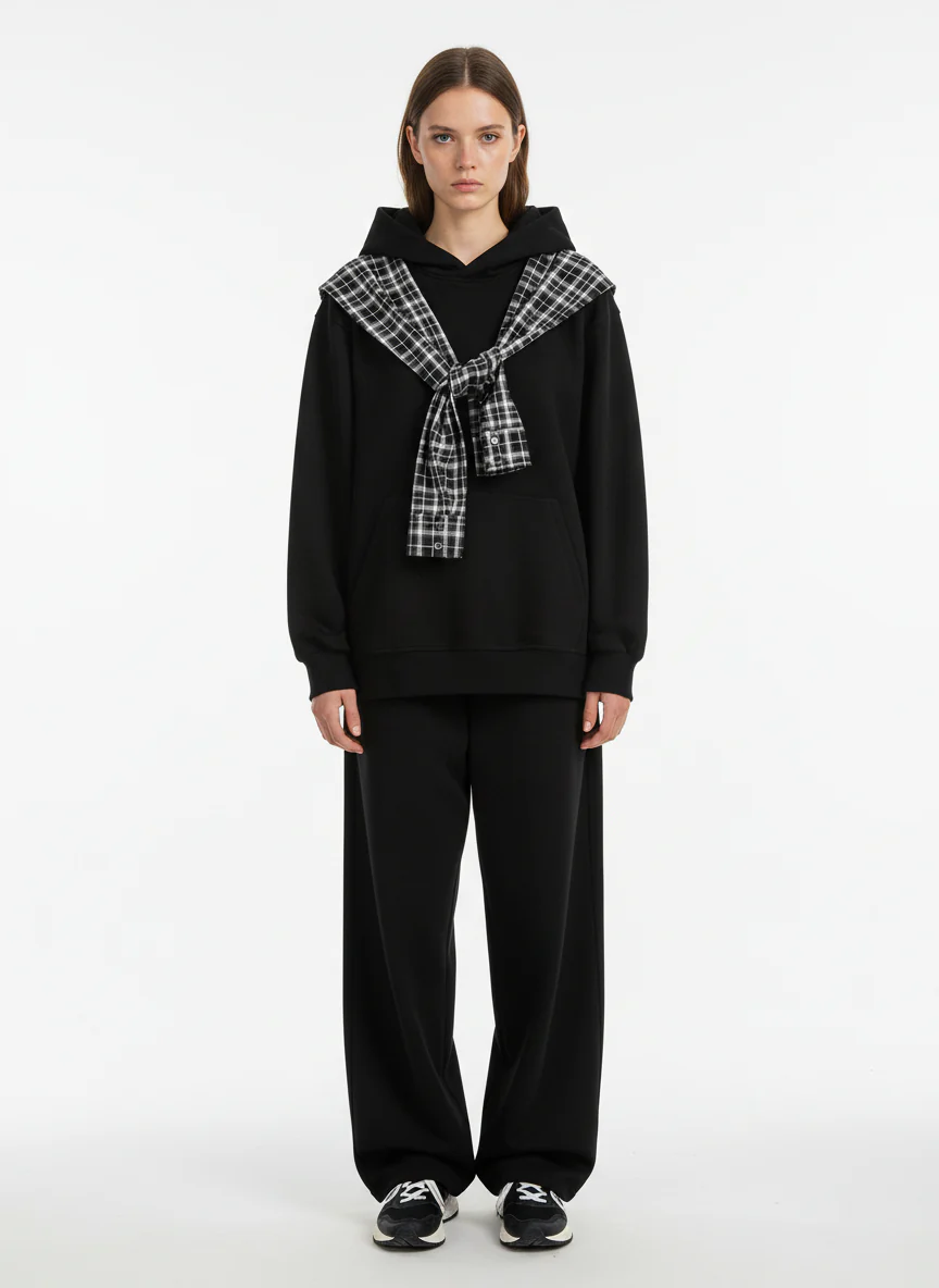 Fake Two-Piece Plaid Shirt Scarf Design Hoodie - Image 6