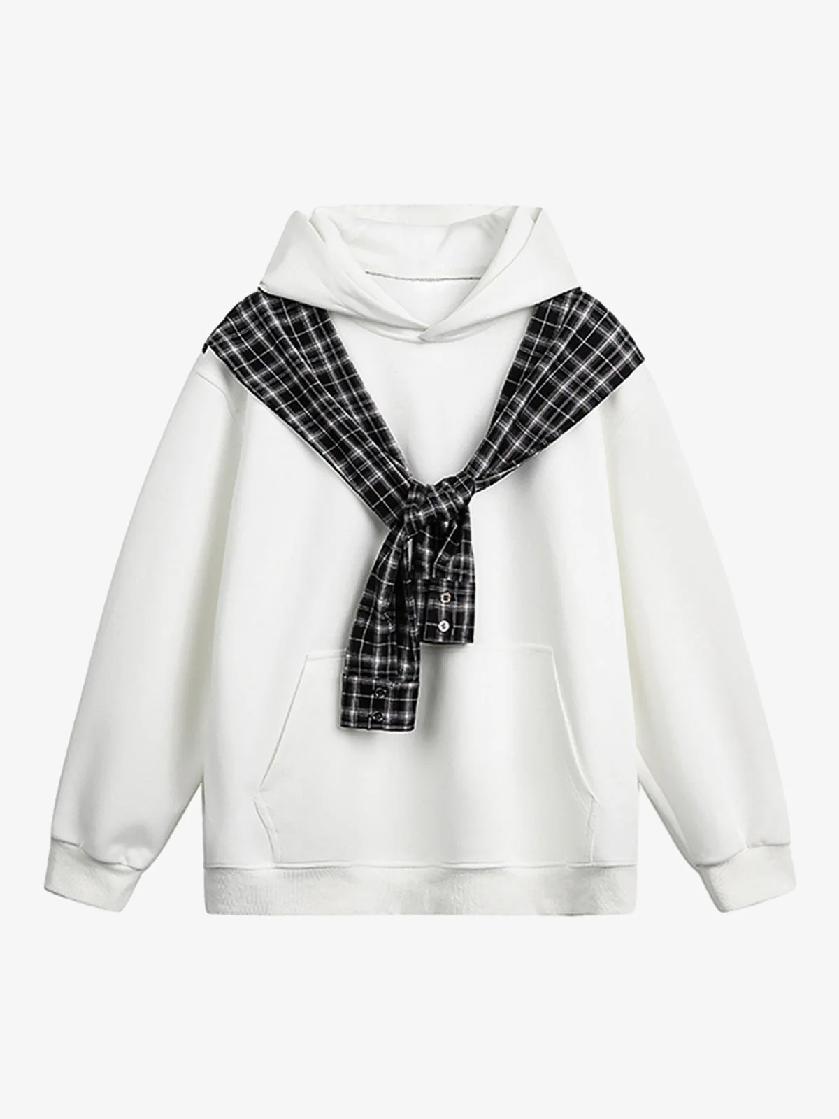 Fake Two-Piece Plaid Shirt Scarf Design Hoodie - Image 9
