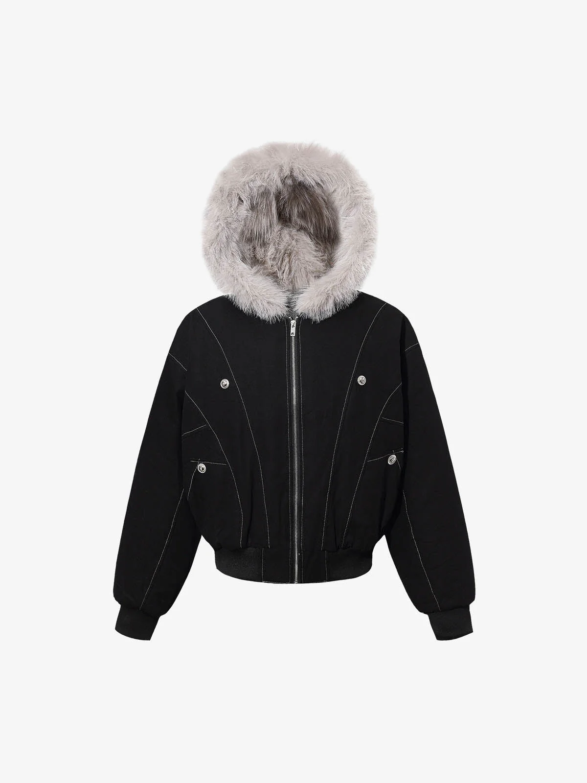 Faux Fur Hooded Padded Bomber Jacket - Image 6