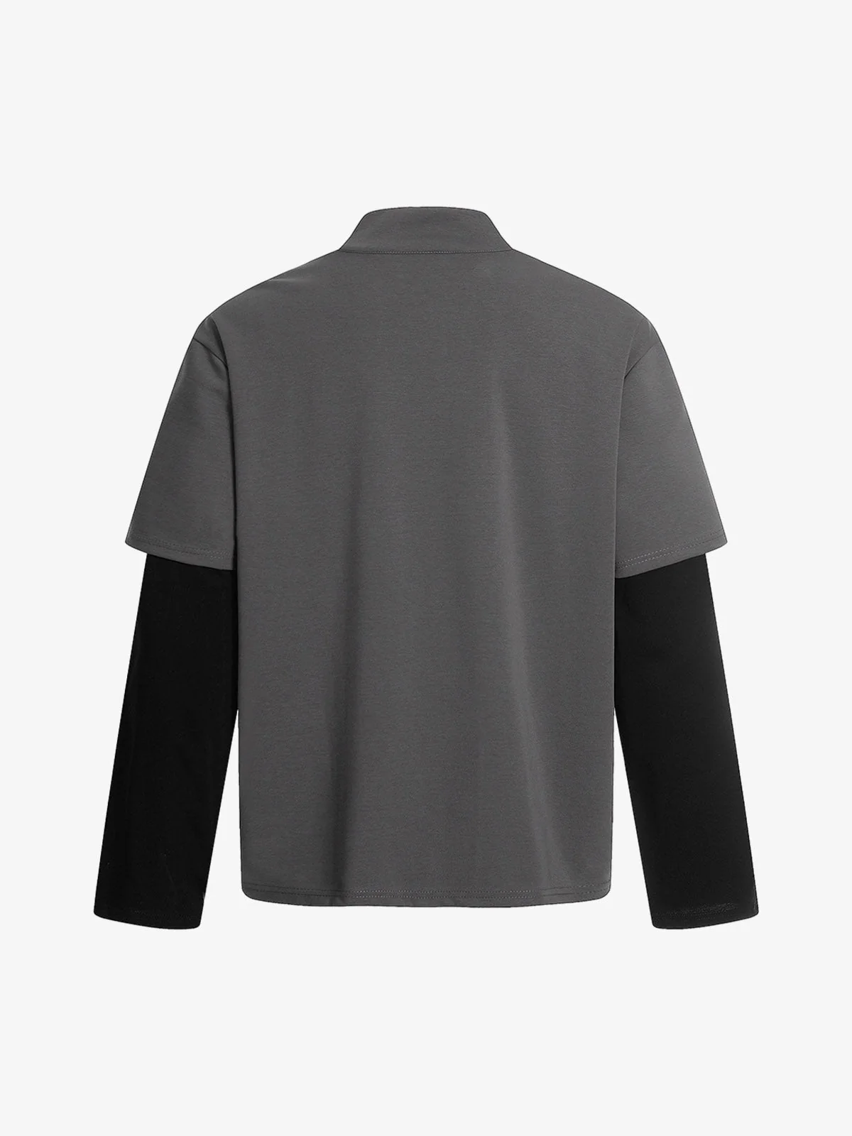 Faux Two-Piece Layered Half-Zip Pullover Long Sleeve T-Shirt - Image 2