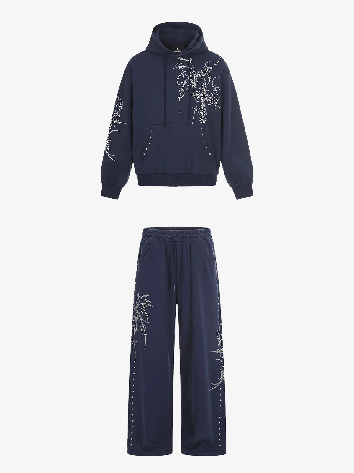 Floral Line Art Studded Pocket Hoodie - Image 3