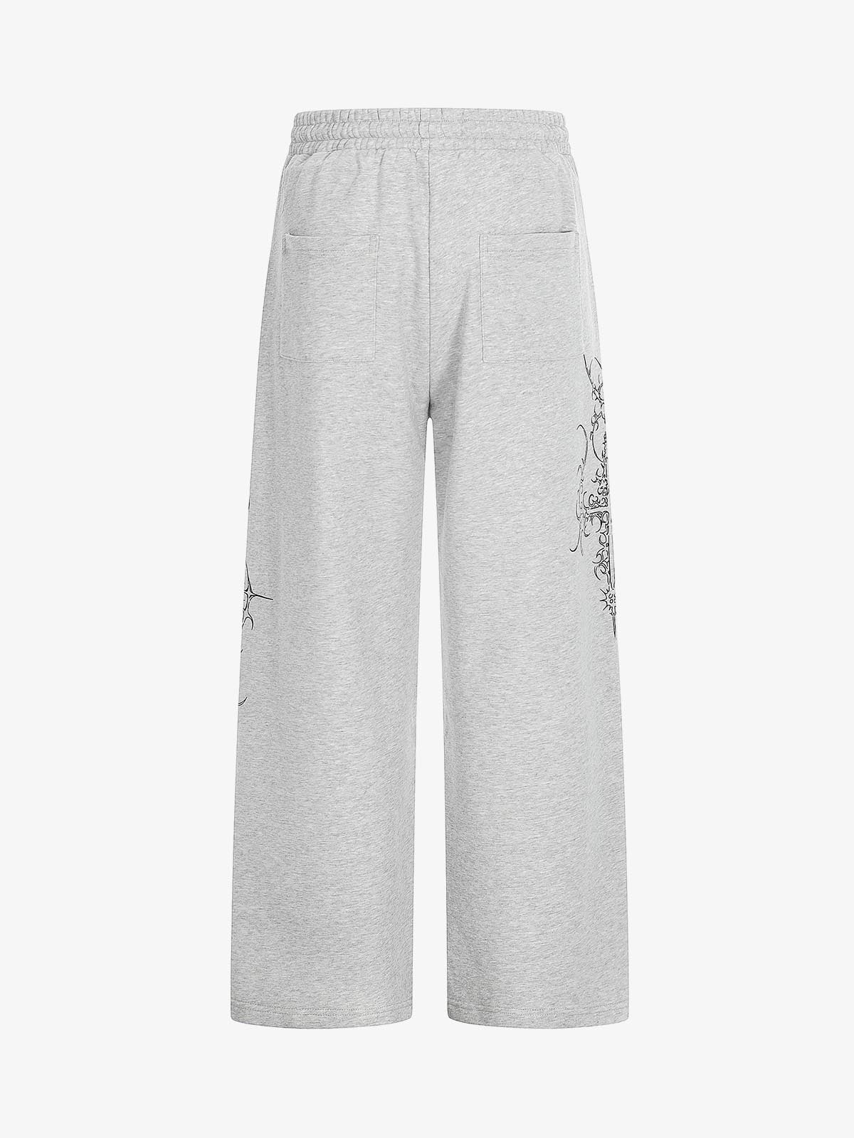 Floral Line Art Studded Wide Leg Drawstring Sweatpants - Image 4