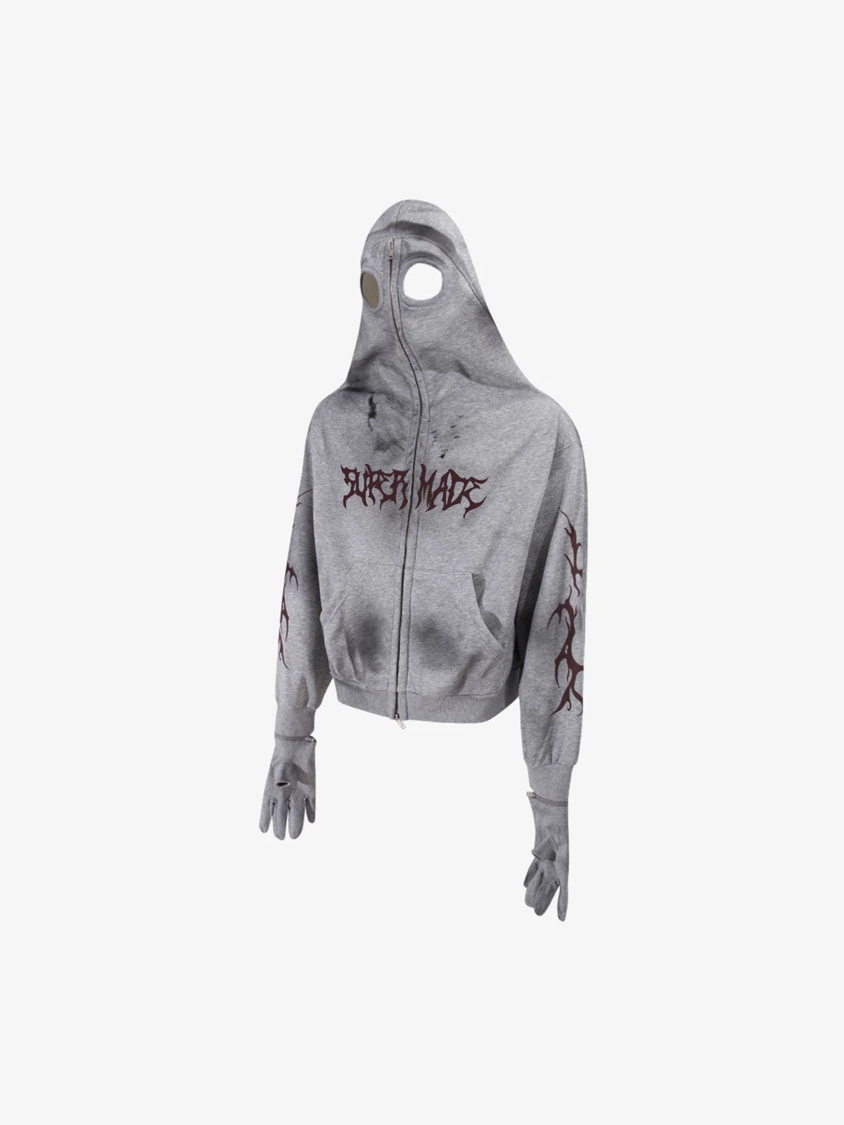 Full Zip Mask Eye Opening Glove Sleeve Graphic Hoodie