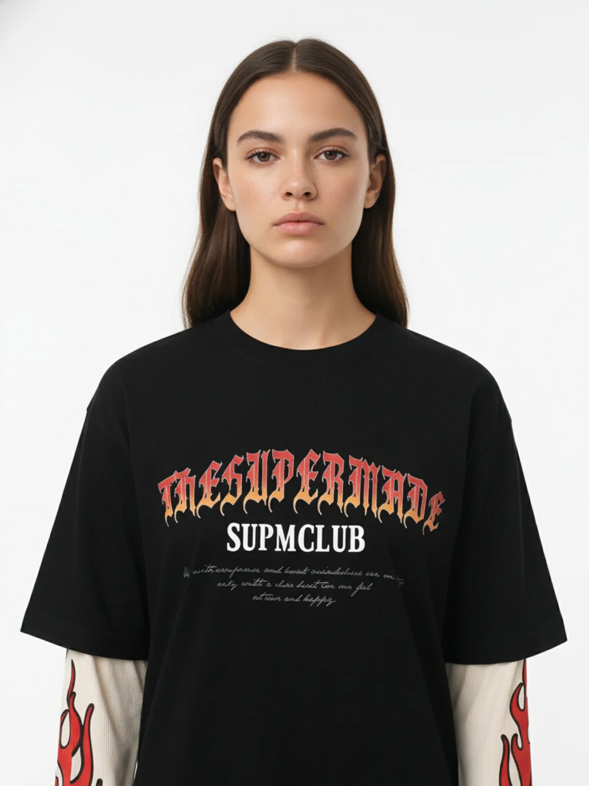 Gradient Letter Print Patchwork Faux Two-Piece Long-Sleeved T-Shirt