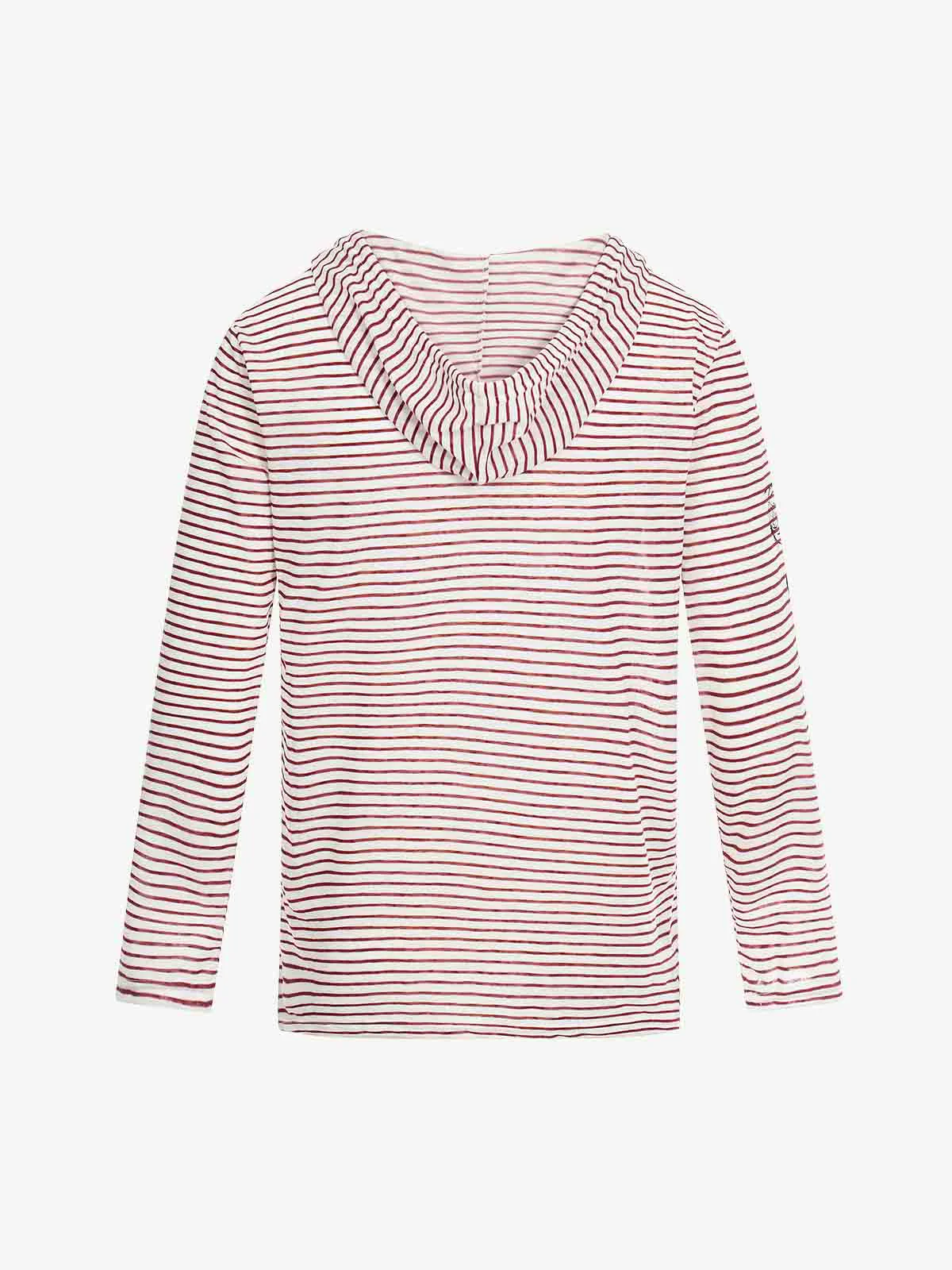 Graphic Print and V-Neck Striped Long Sleeve Hooded T-Shirt - Image 3