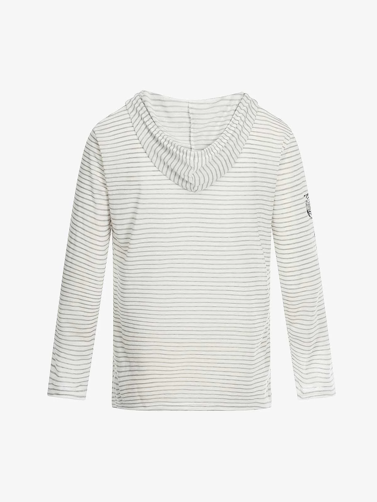 Graphic Print and V-Neck Striped Long Sleeve Hooded T-Shirt - Image 4