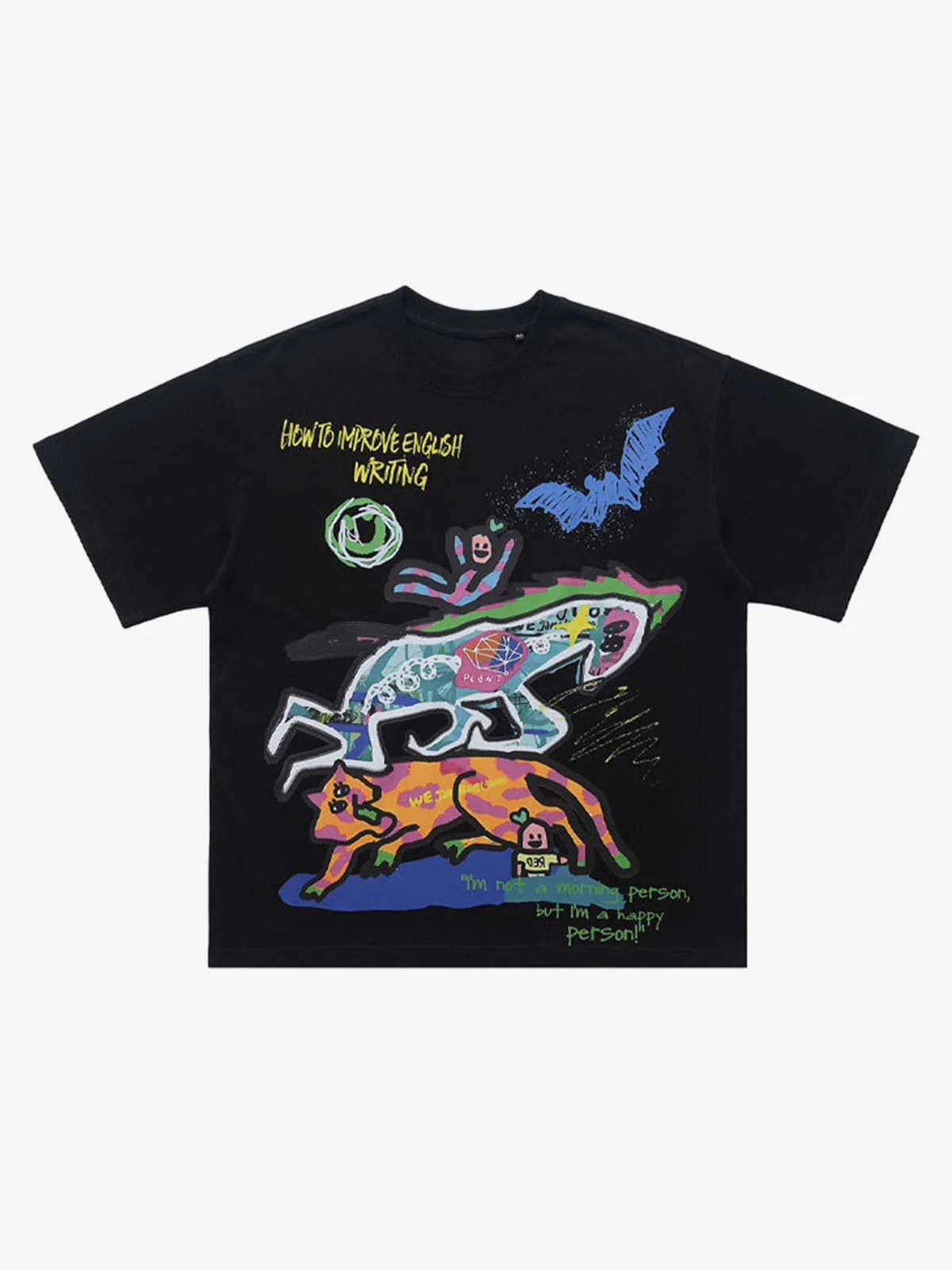 Hand-Painted Graffiti Animal Illustration Graphic T-Shirt - Image 2