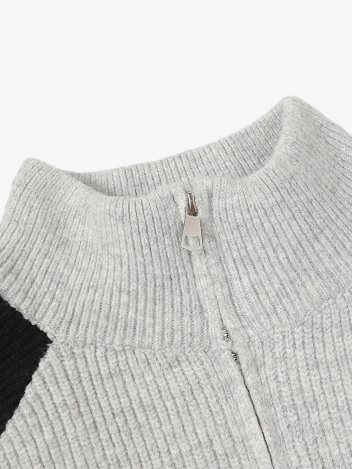 High Street Biker Style Patchwork Zip-up Knitted Jacket - Image 15