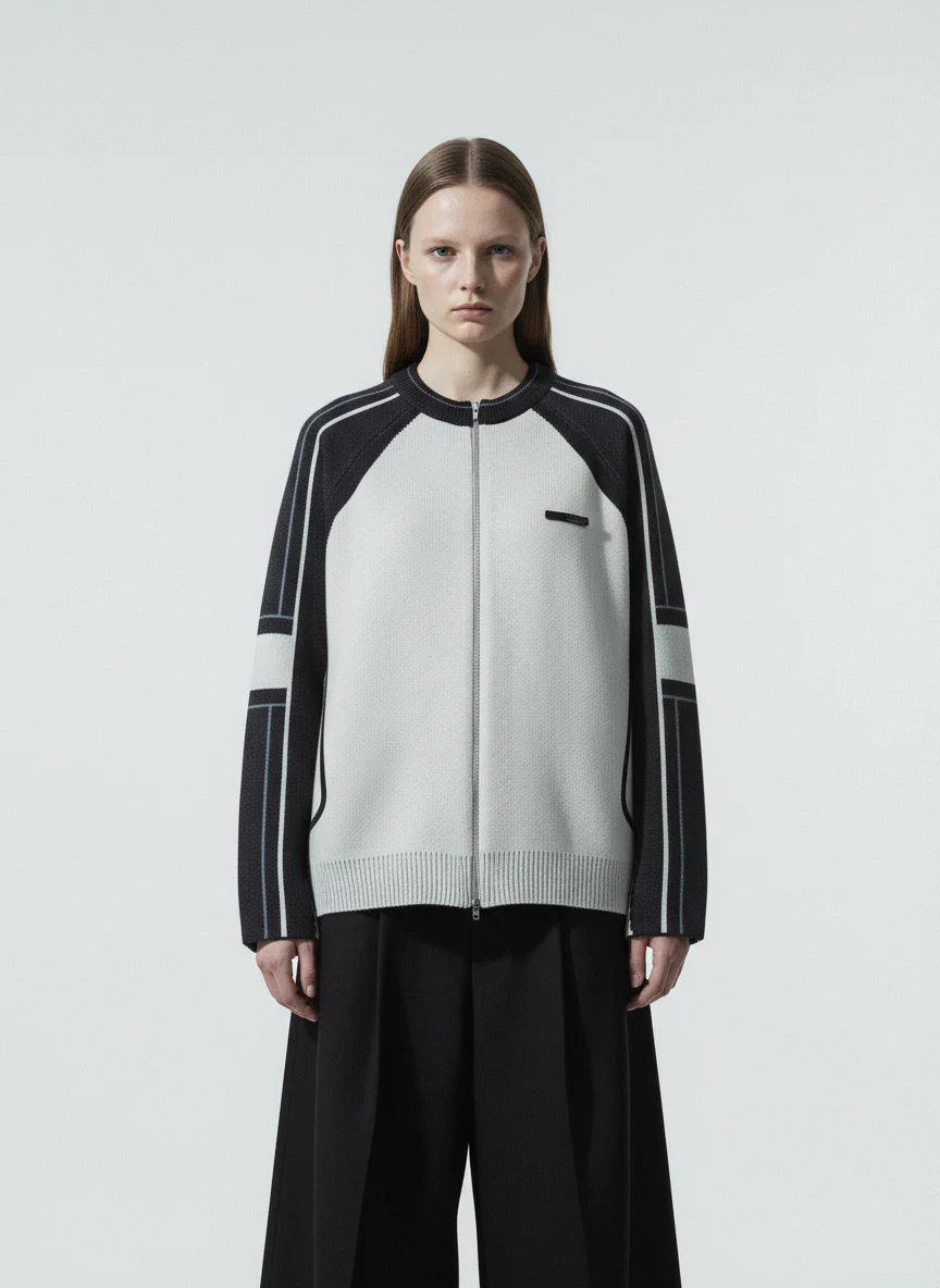 High Street Geometric Deconstruction Splicing Cardigan Sweater