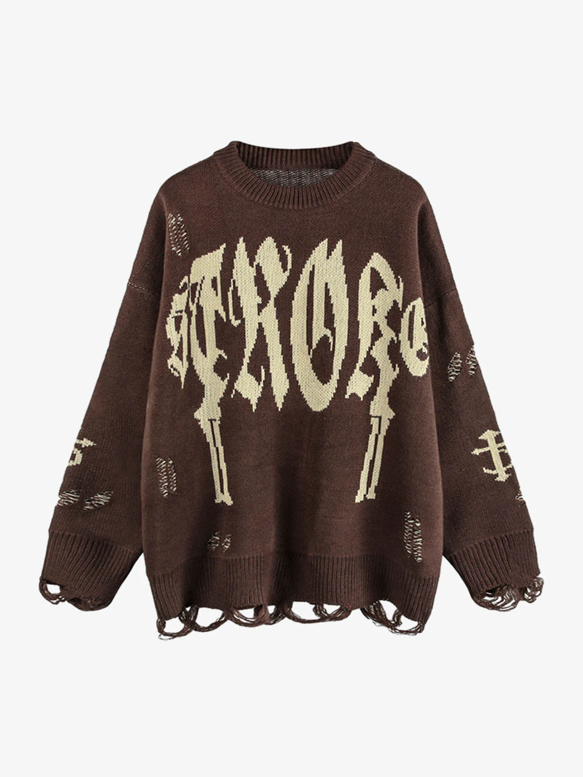 High Street Letter Jacquard Ripped Tassel Sweater - Image 8