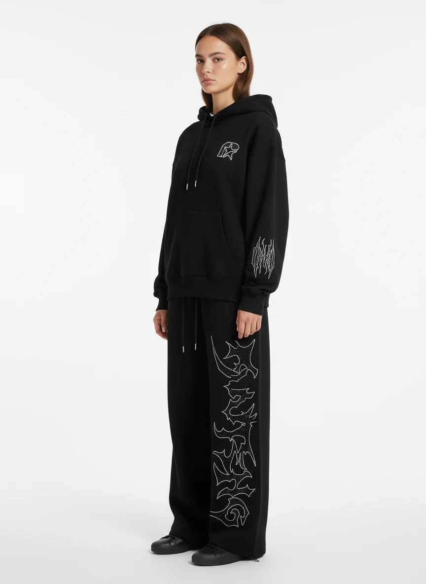 High Street Rhinestone Hip-hop Wide-leg Sweatpants - Image 6