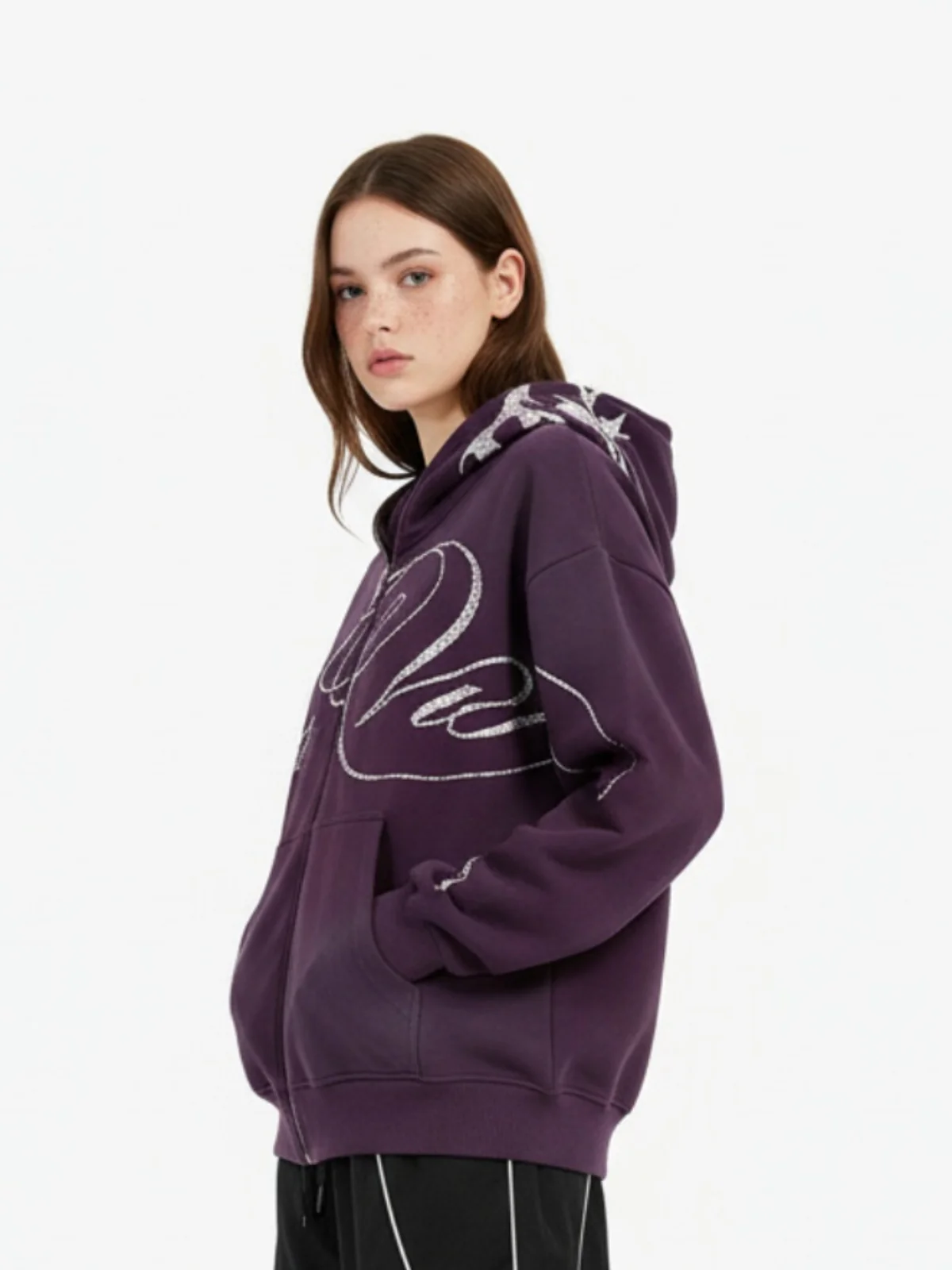 High Street Script Letter Print Zip-up Hoodie Jacket - Image 3