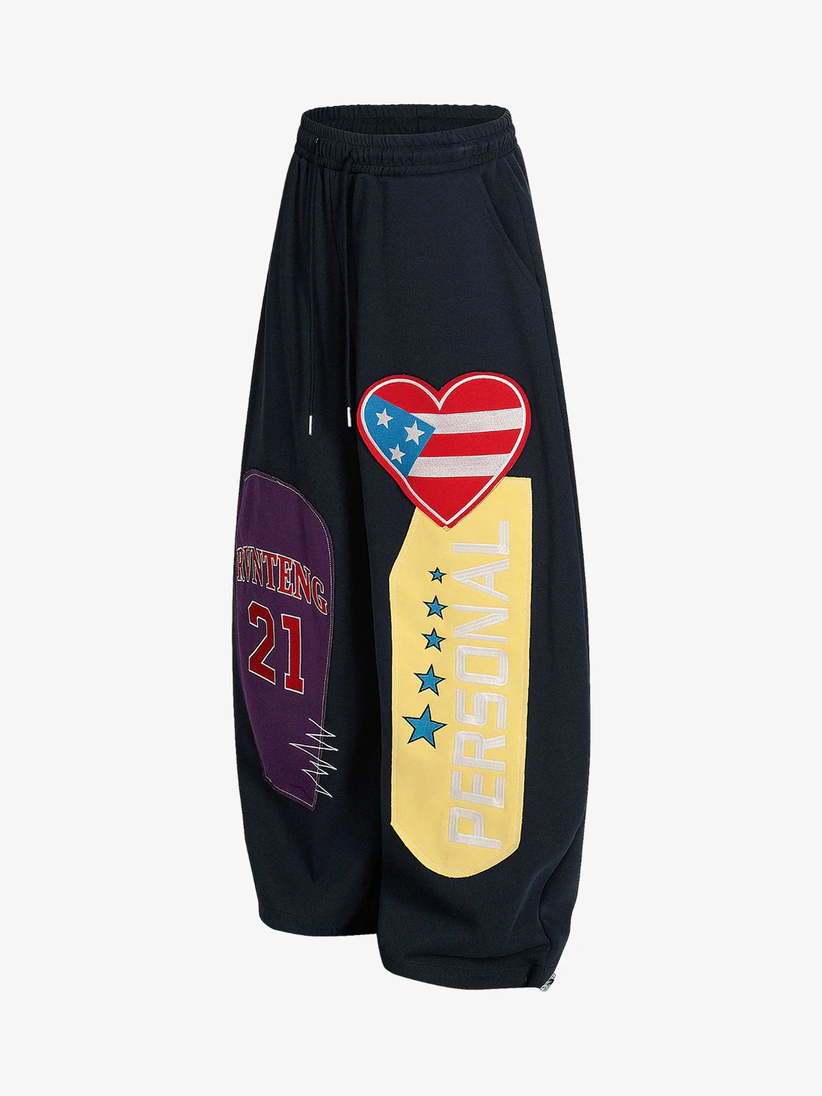 Hip-Hop Patch Embroidered Wide-Leg Sweatpants - Image 4