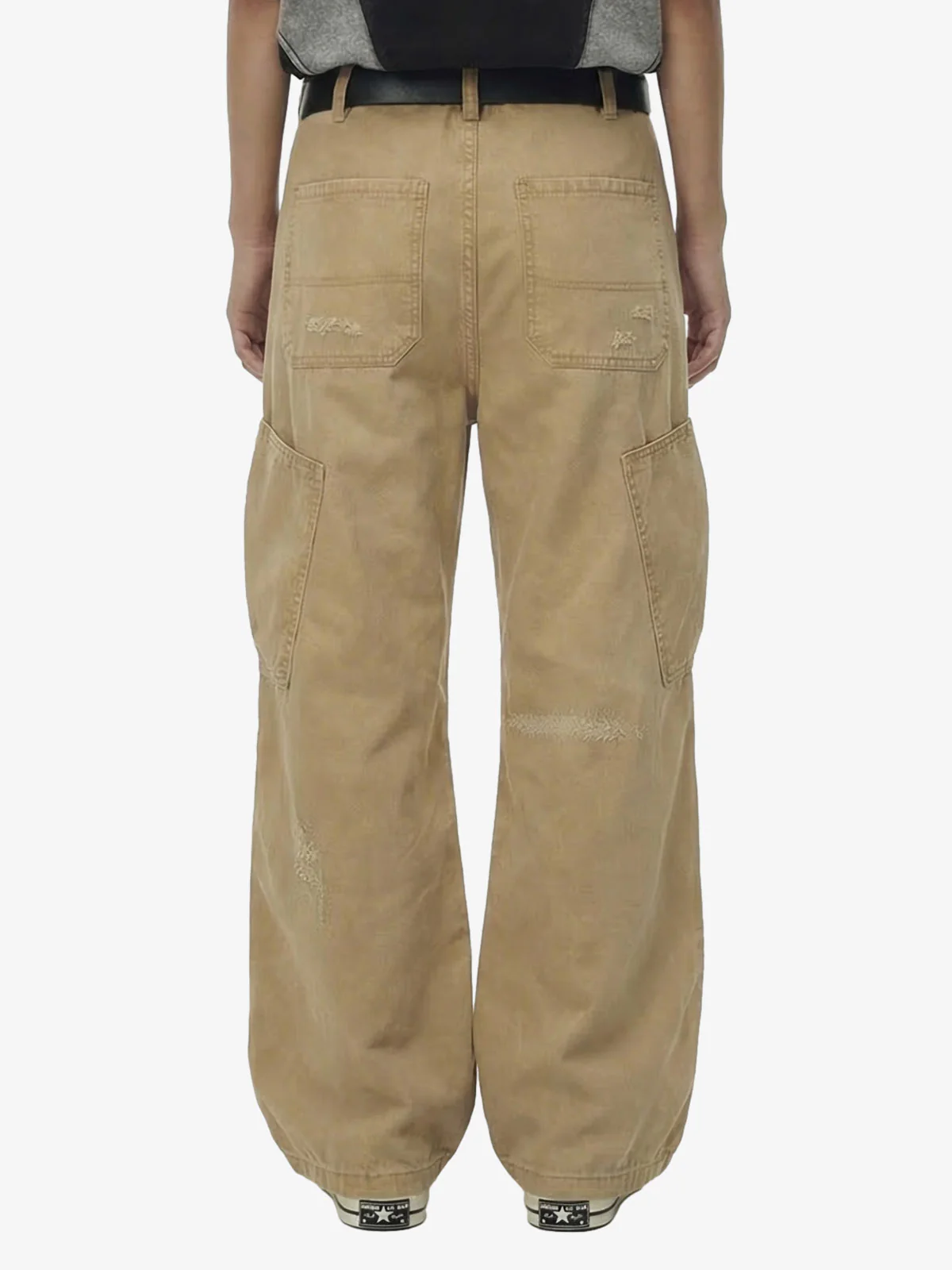 Cotton Hole Patch Pleated Multi-Pocket Cargo Casual Pants - Image 3
