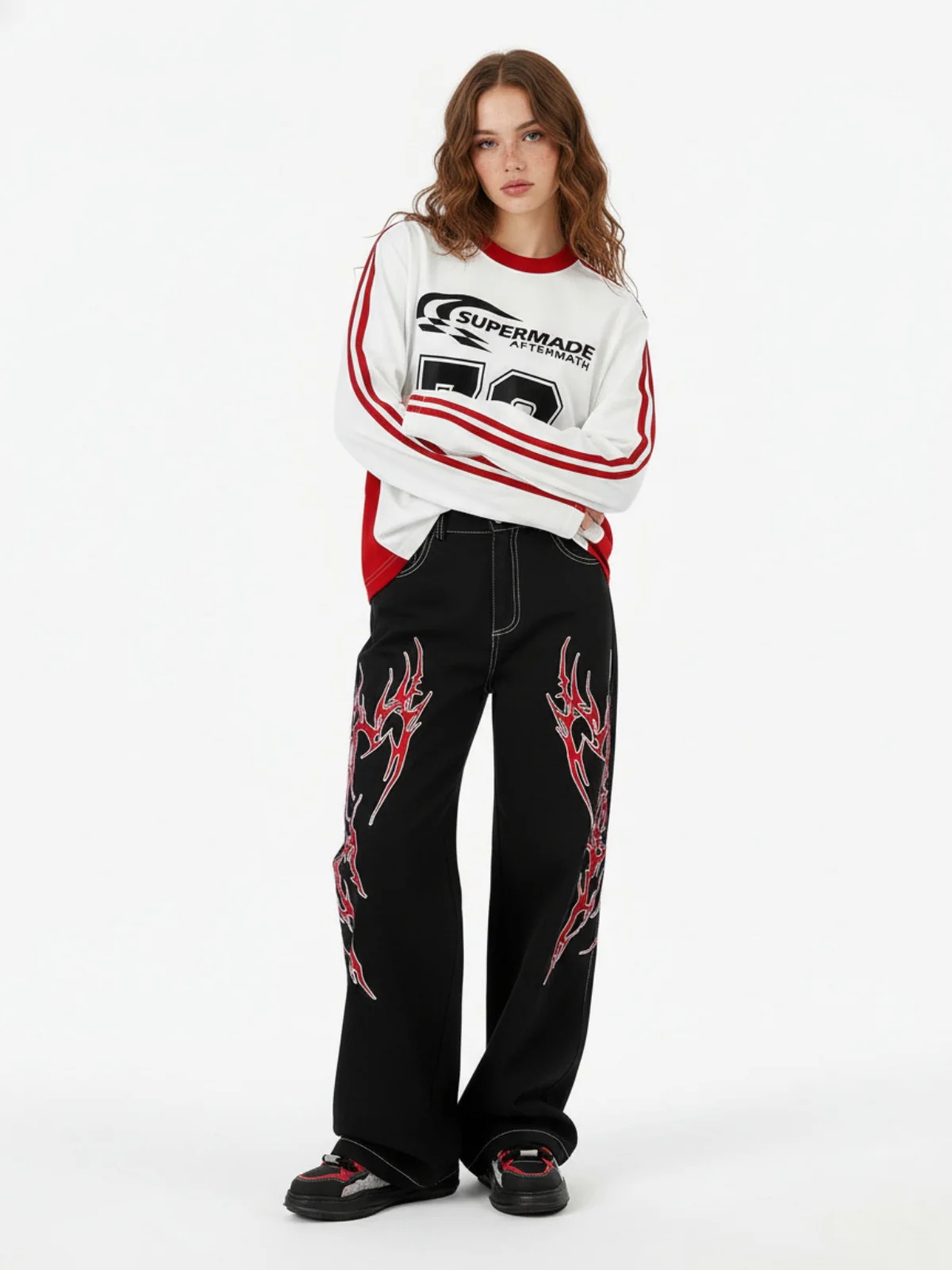 Jersey Digital Print Colorblock Long-Sleeved T-Shirt - Image 3