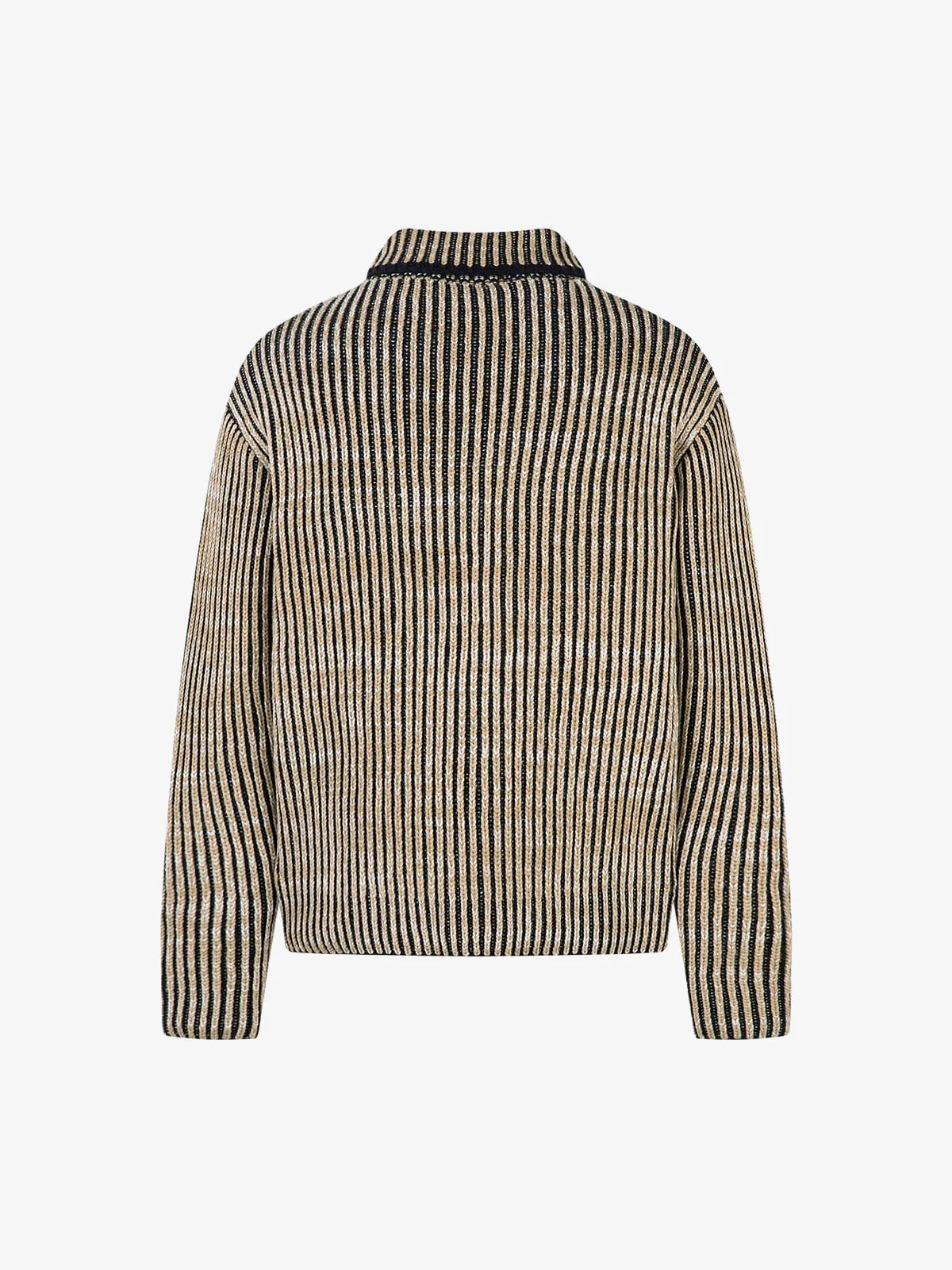 Knitted Retro Zipper Cardigan Stand Collar Vertical Striped Sweater - Image 2
