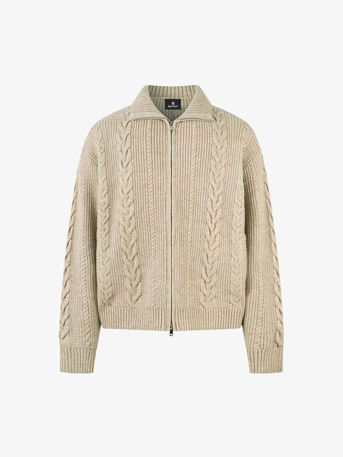 Knitted Vintage Floral Wheat Ear Pattern Double Zip Sweater