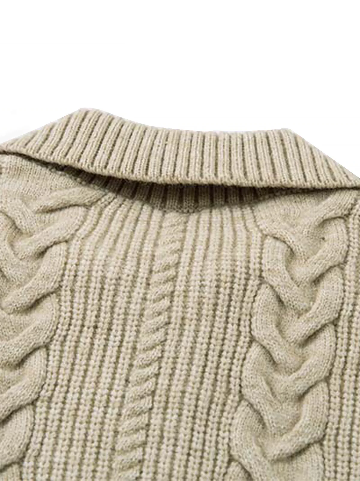 Knitted Vintage Floral Wheat Ear Pattern Double Zip Sweater - Image 6