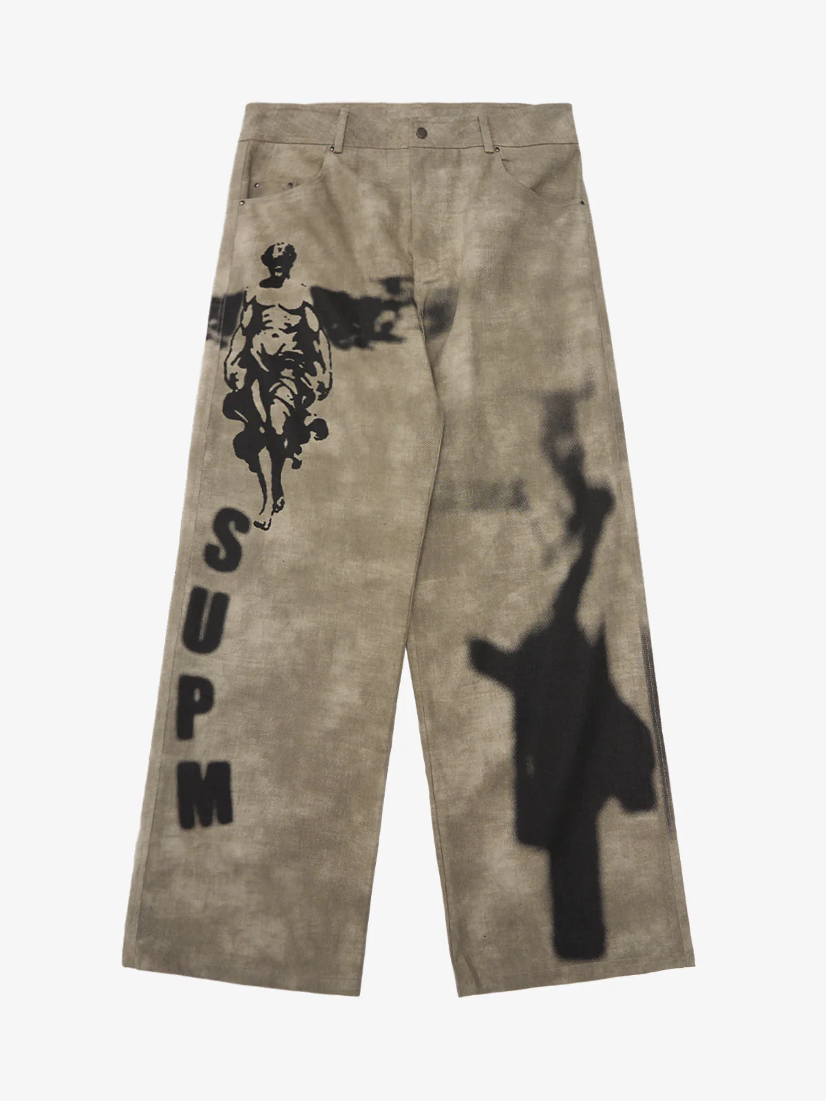Original Large Cross Angel Print Distressed Jeans - Image 2