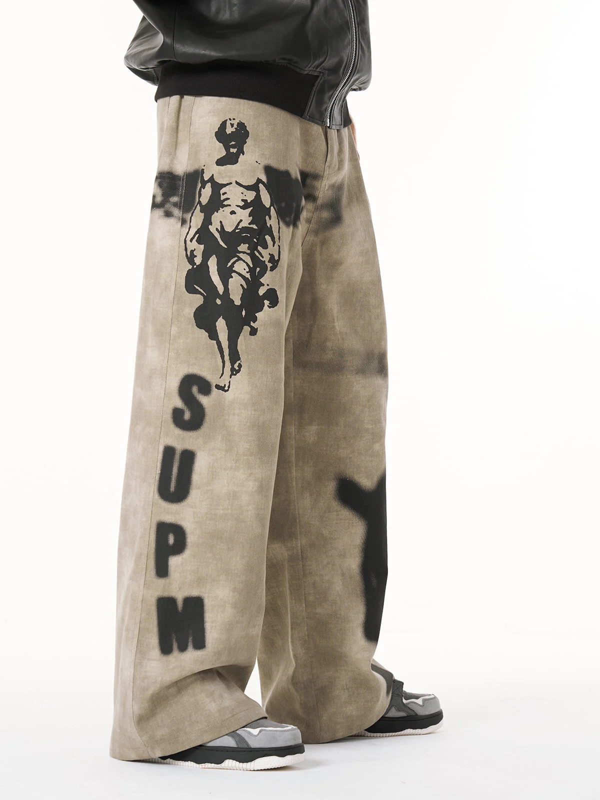 Original Large Cross Angel Print Distressed Jeans - Image 4