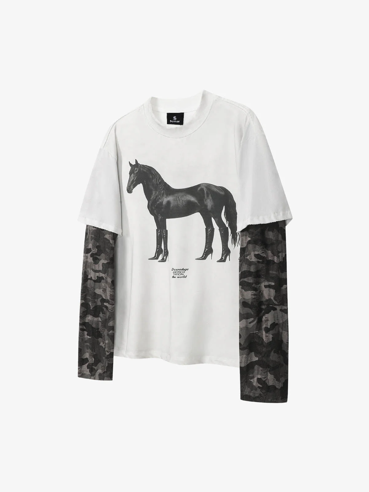Layered Leopard Horse Graphic Long Sleeve T-Shirt - Image 2
