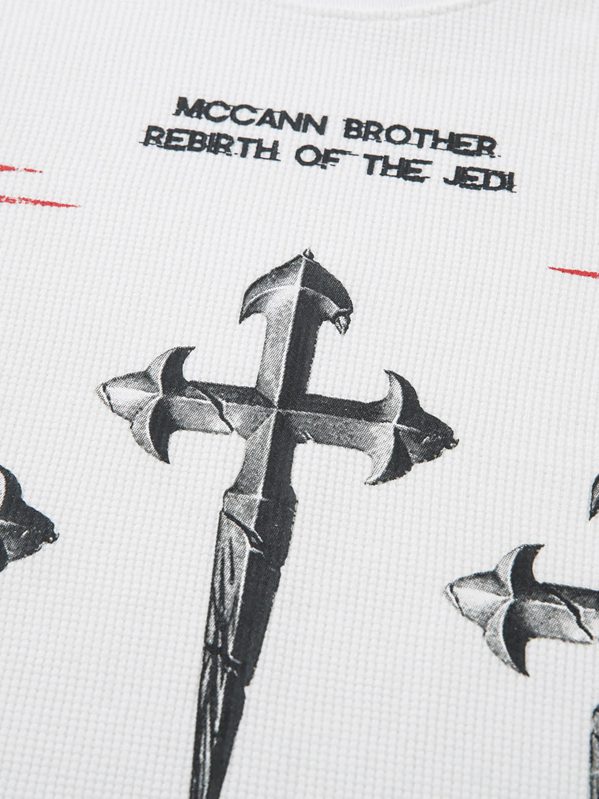 Letter Print Waffle Cross Long-Sleeved T-Shirt - Image 8
