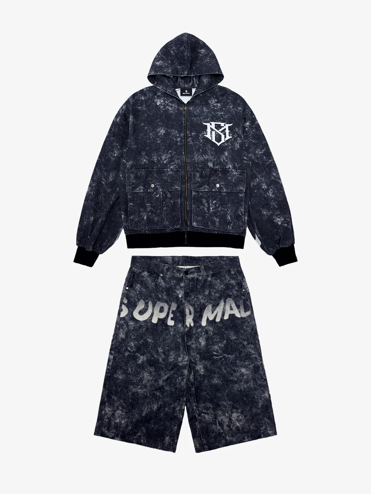 Original Oversized Denim Hoodie And Shorts Set
