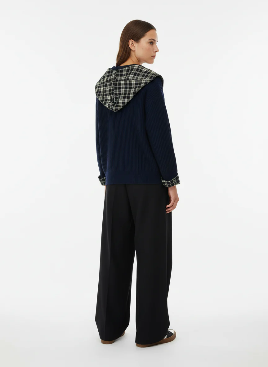 Plaid Scarf Patchwork Contrast Knit Sweater - Image 8