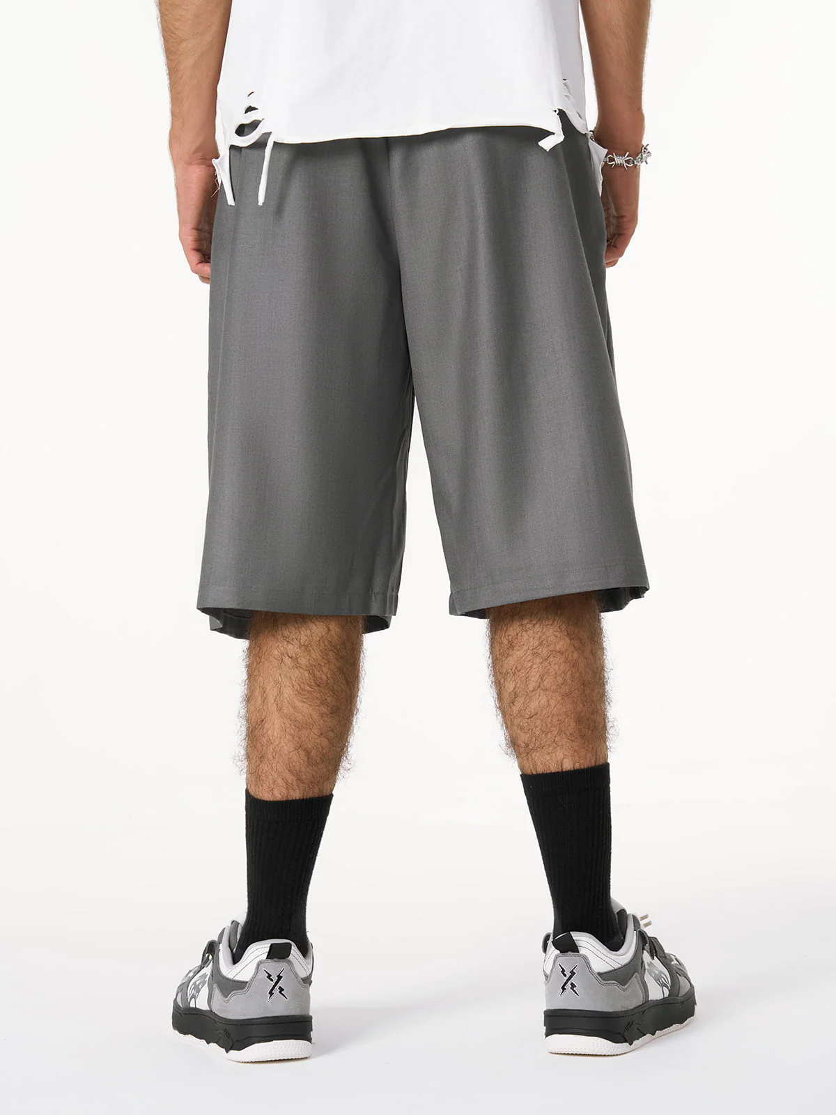 Pleated Design Pendant Decoration Baggy Shorts - 2482 - Image 12