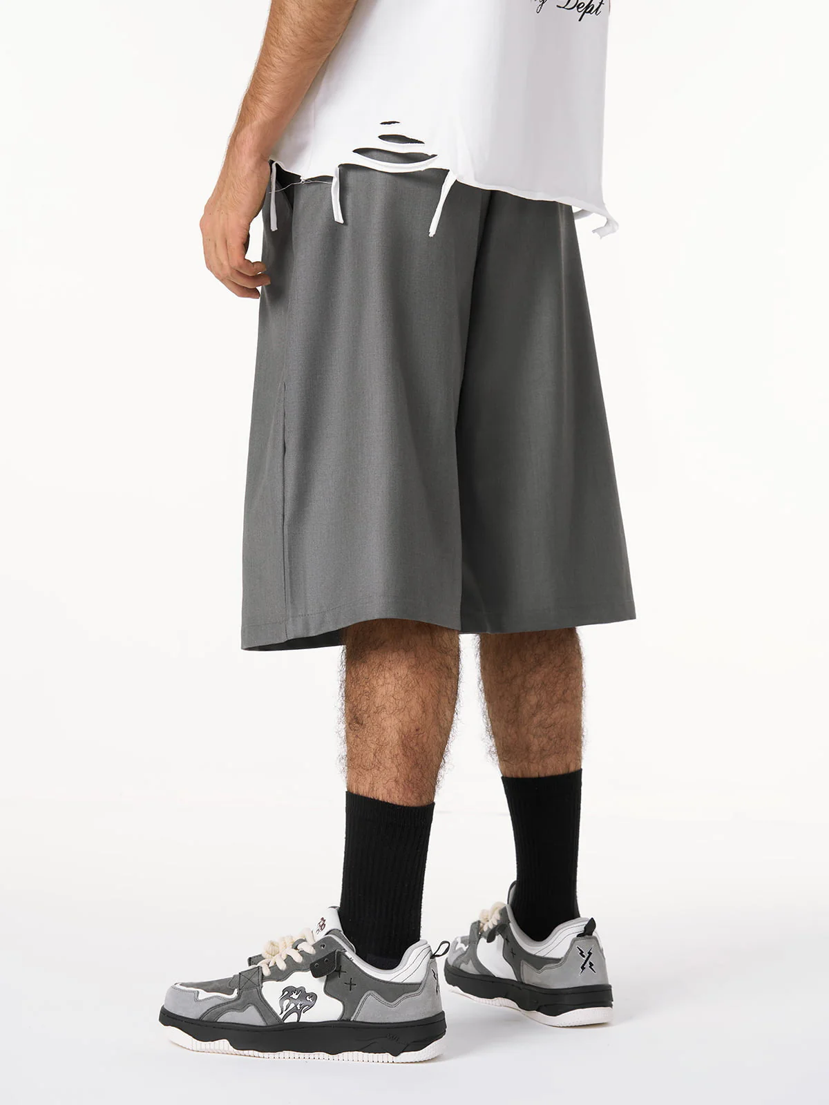 Pleated Design Pendant Decoration Baggy Shorts - 2482 - Image 13