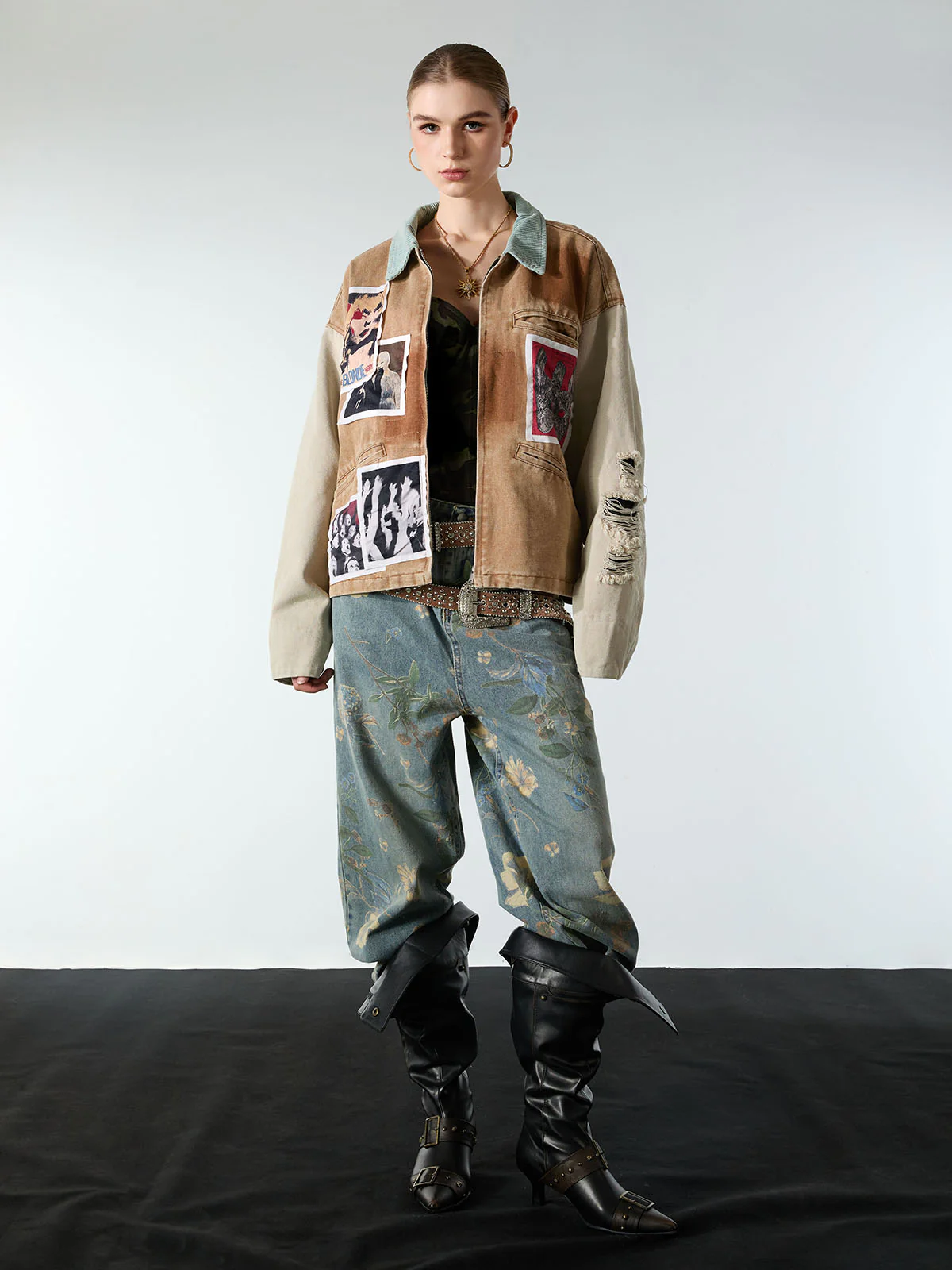 Punk Retro Collage Print Distressed Heavy Jacket - Image 3