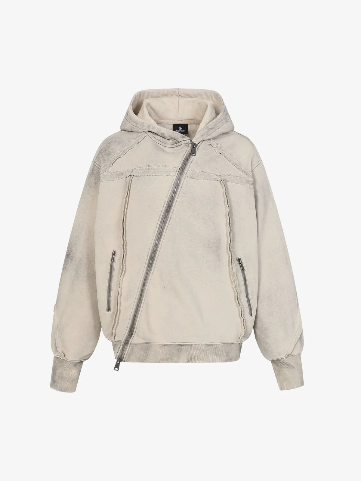 Retro Asymmetric Zip Up Deconstructed Hoodie - Image 6
