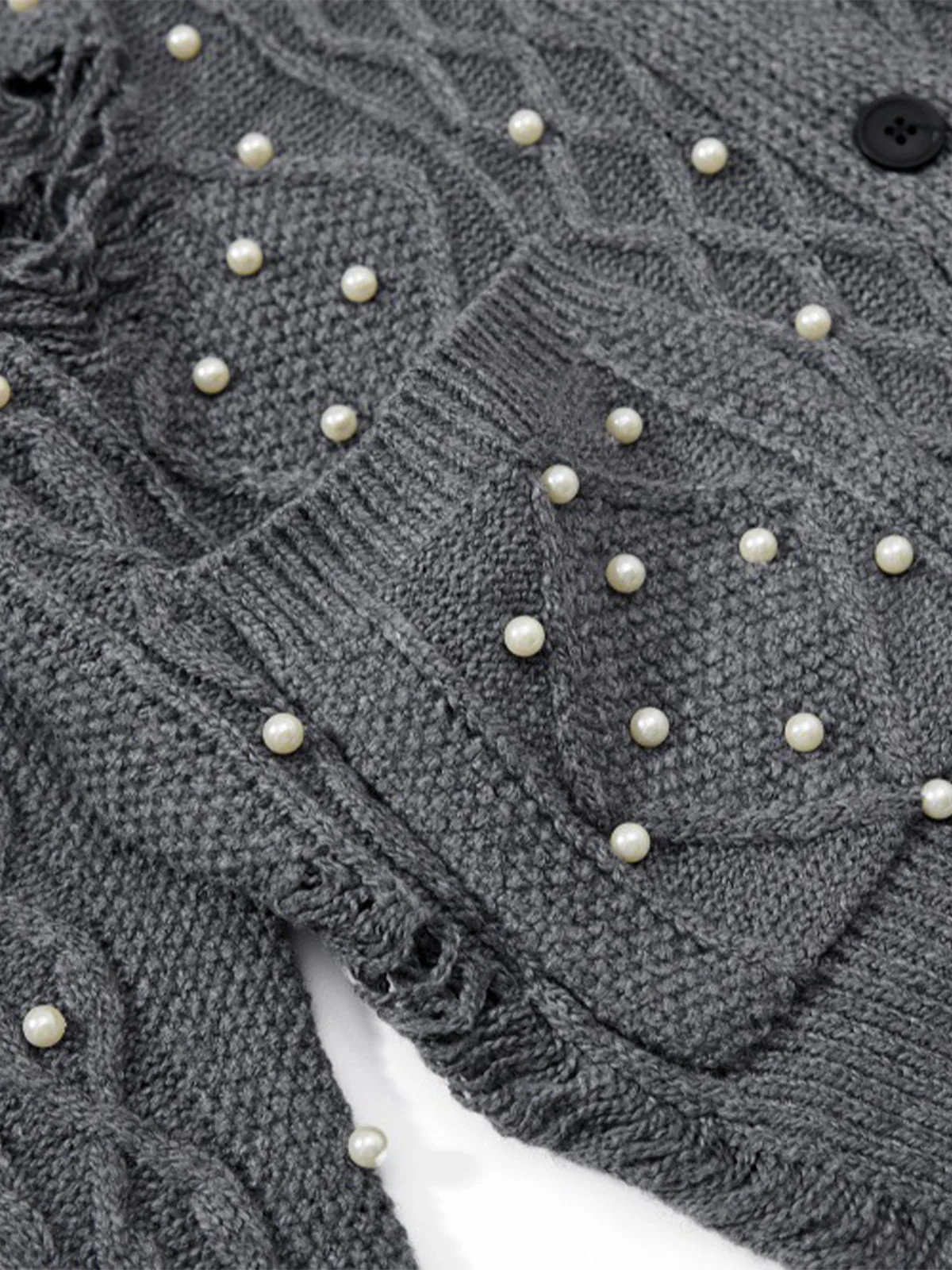 Retro Beaded Crochet Distressed Knit Cardigan - Image 15
