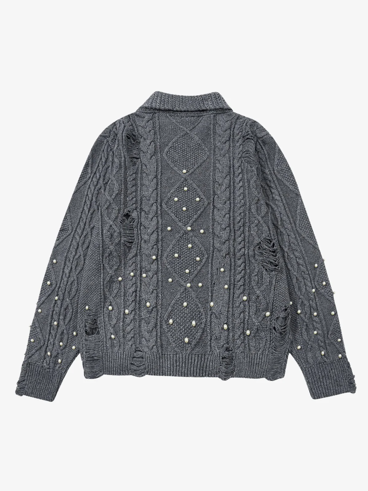 Retro Beaded Crochet Distressed Knit Cardigan - Image 7