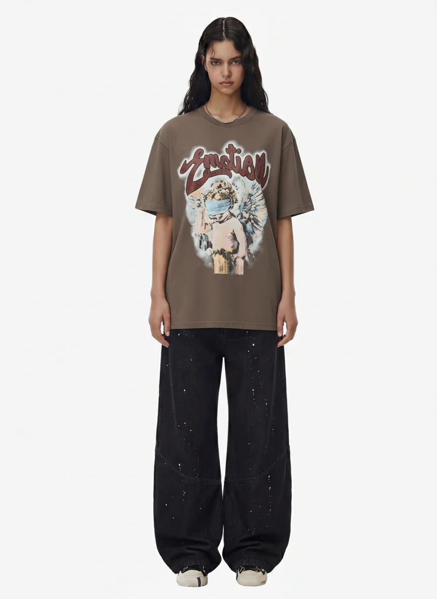 Retro Blindfold Angel Rhinestone Letter Graphic T-Shirt - Image 4