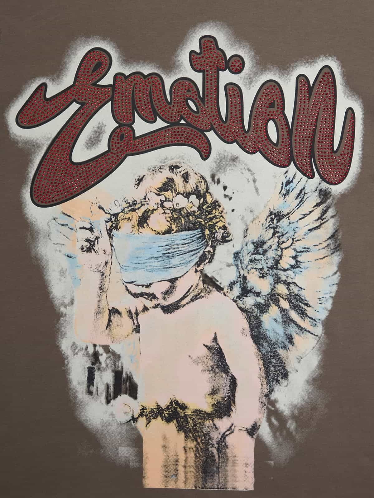 Retro Blindfold Angel Rhinestone Letter Graphic T-Shirt - Image 7