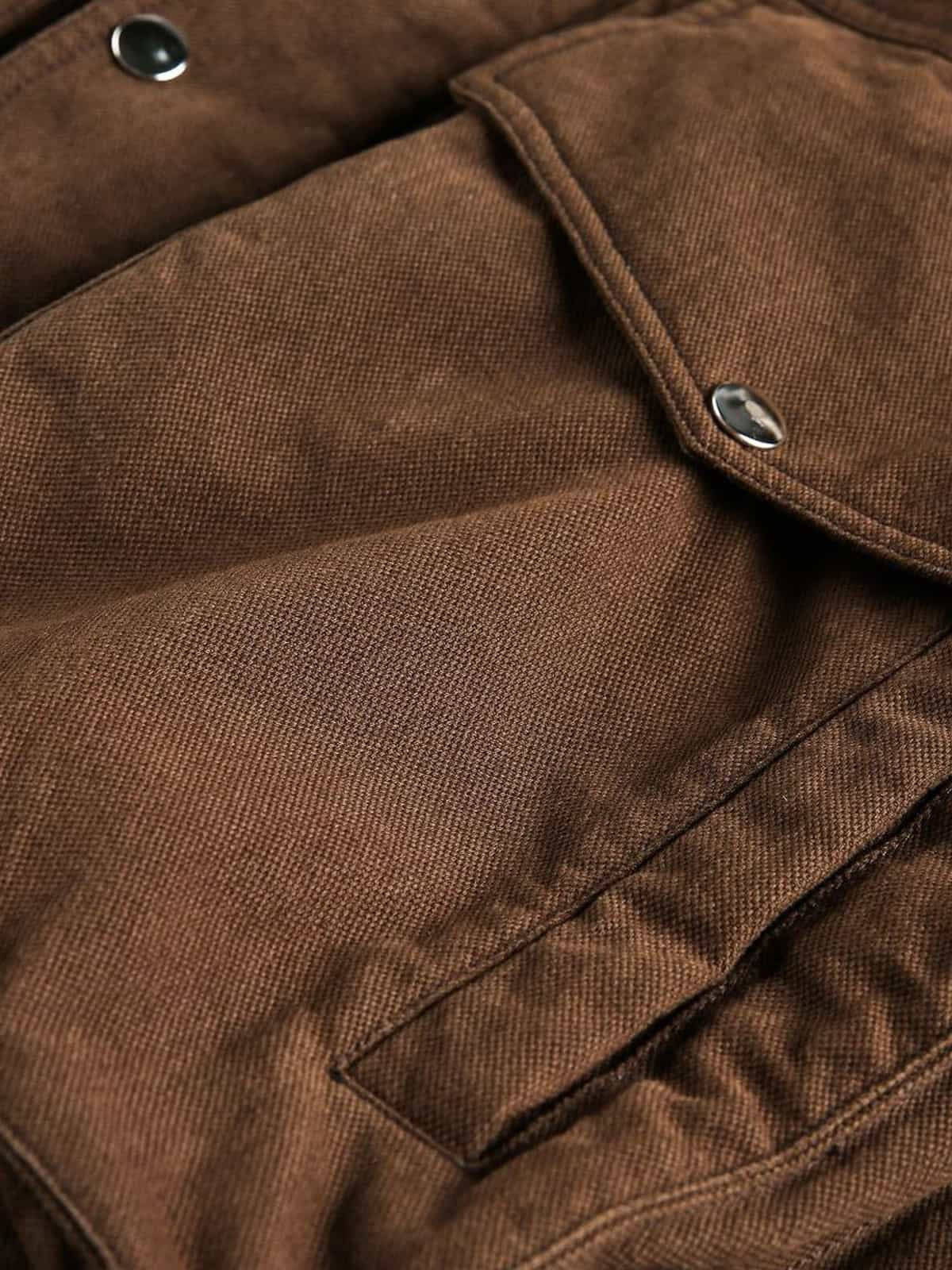 Retro Brown Corduroy Faux Fur Collar Buckle Bomber Jacket - Image 14