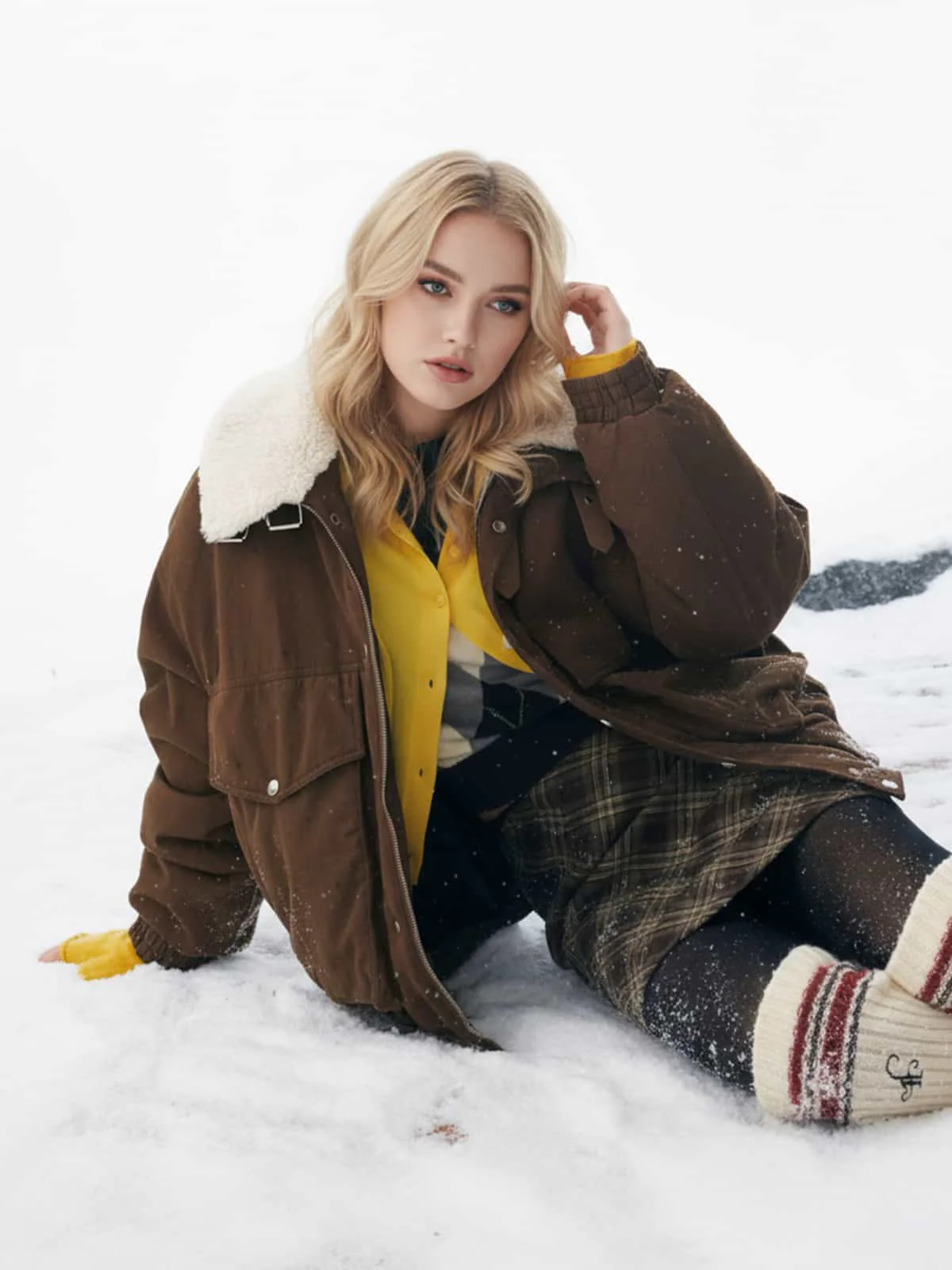 Retro Brown Corduroy Faux Fur Collar Buckle Bomber Jacket - Image 7