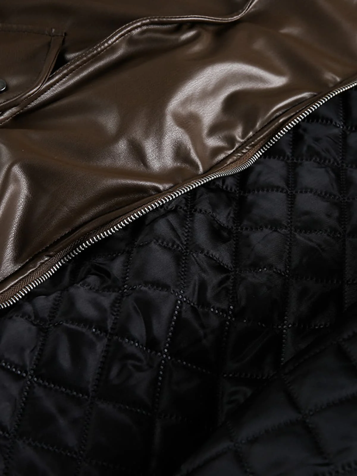 Retro Brown Faux Leather Zip-Up Bomber Jacket - Image 13