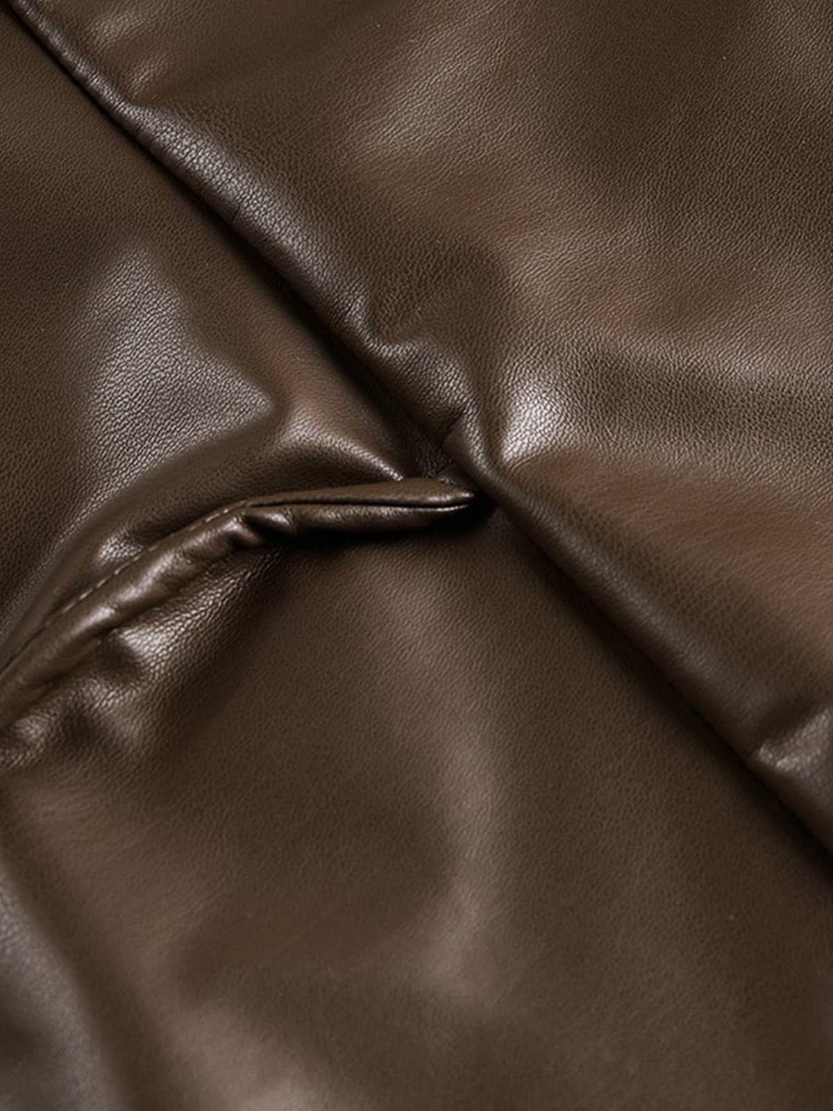 Retro Brown Faux Leather Zip-Up Bomber Jacket - Image 15