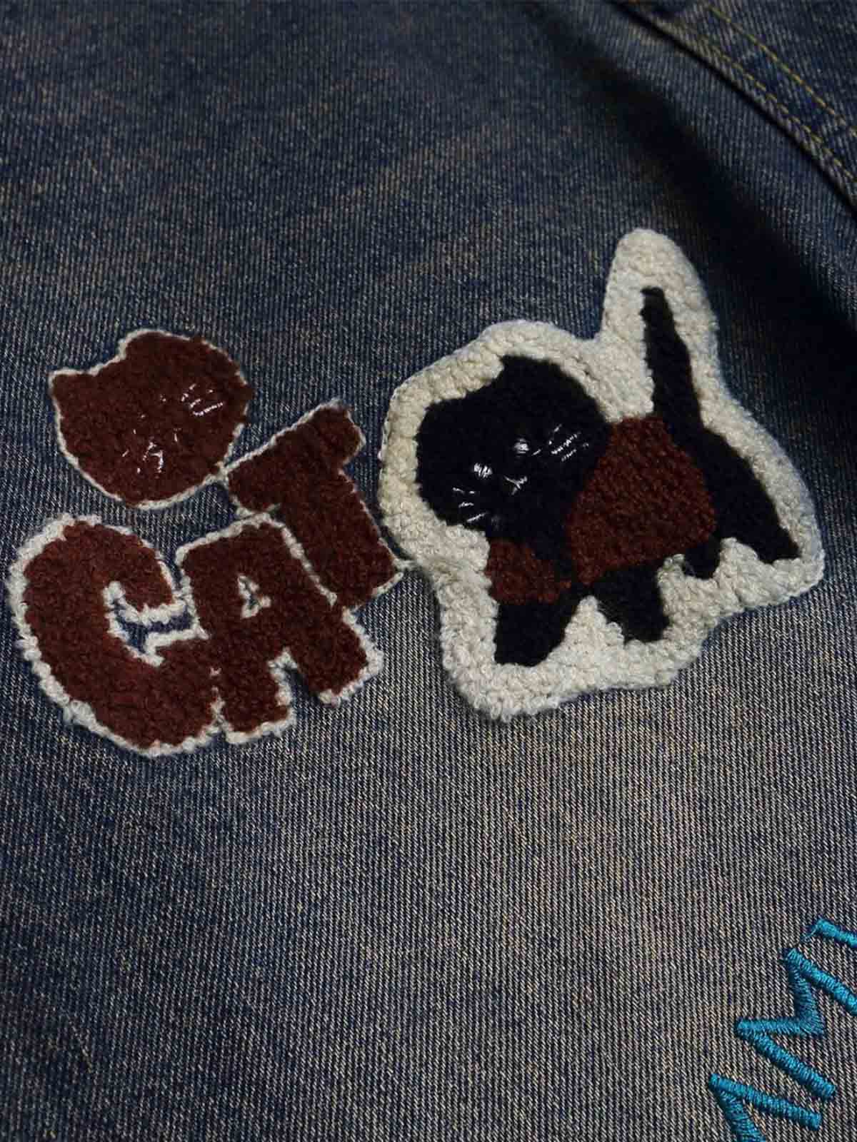 Retro Cartoon Graphic Heavy Embroidery Barrel Jeans - Image 9