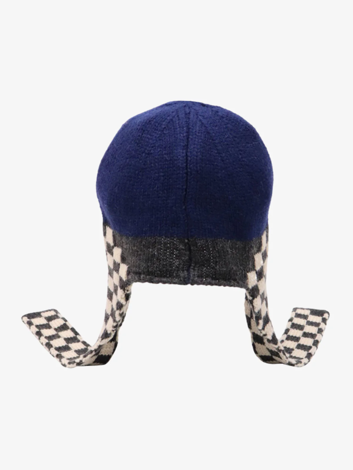 Retro Checkerboard Knit Color-Block Earflap Beanie Hat - Image 5