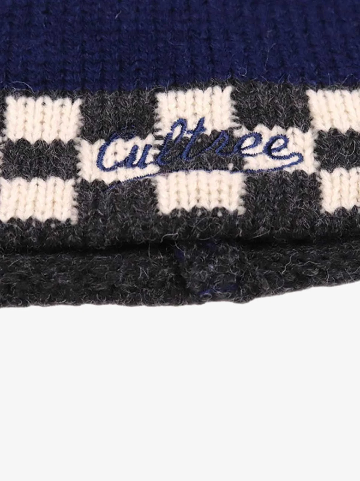 Retro Checkerboard Knit Color-Block Earflap Beanie Hat - Image 6