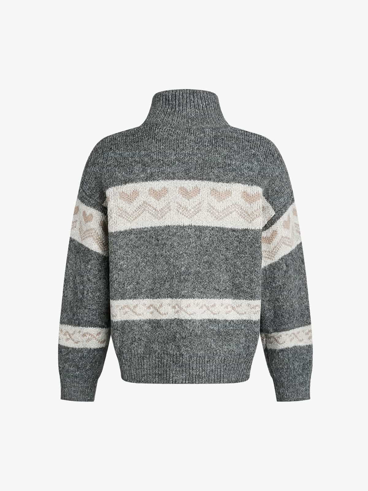 Retro Christmas Reindeer Pattern Zip-Up Knit Cardigan Sweater - Image 7