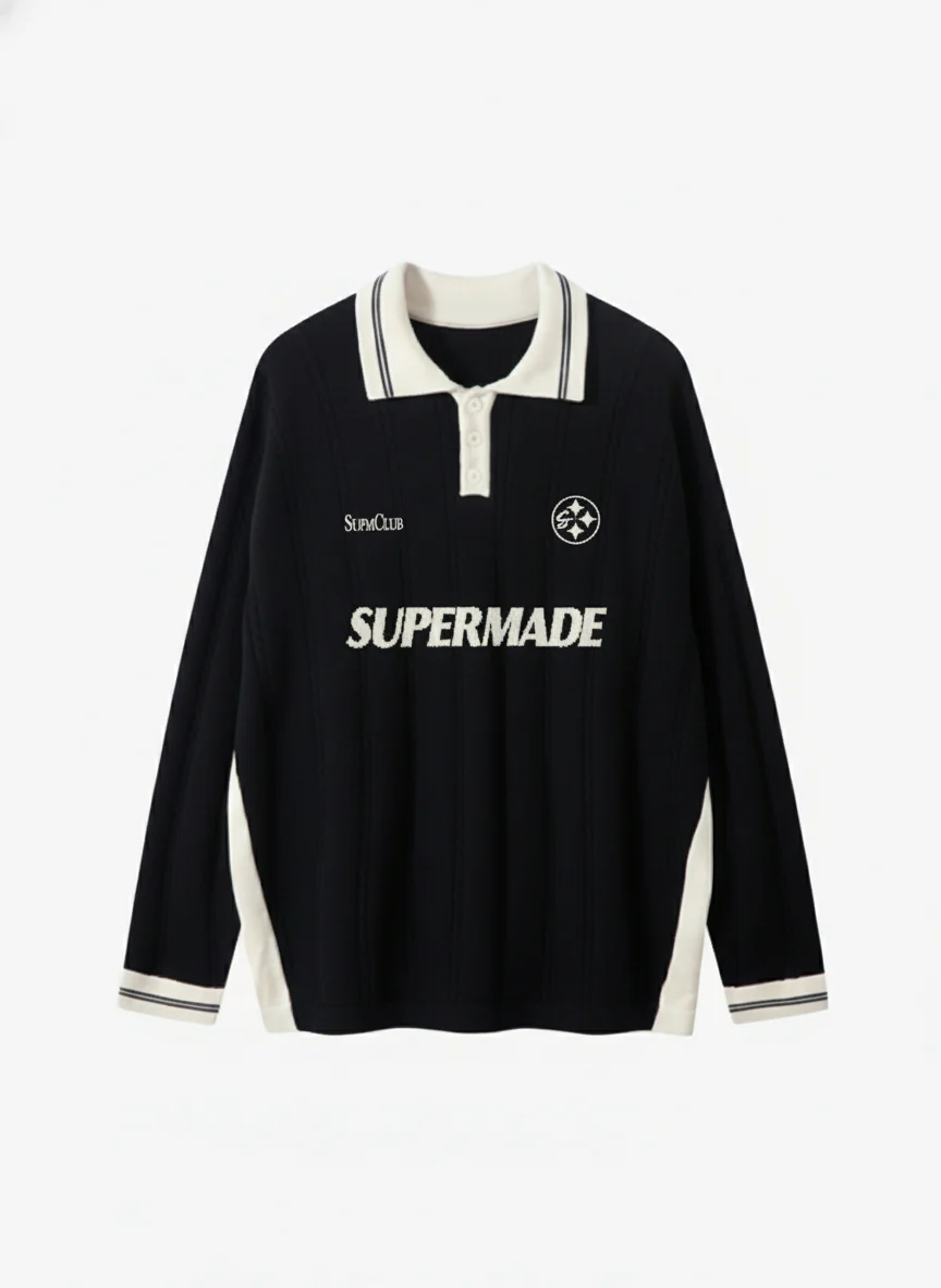 Retro College Polo Collar Knit Sweater - Image 2